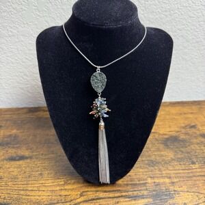 Laura Janelle Necklace Green Druzy Tassel Adjustable Statement Necklace NWT